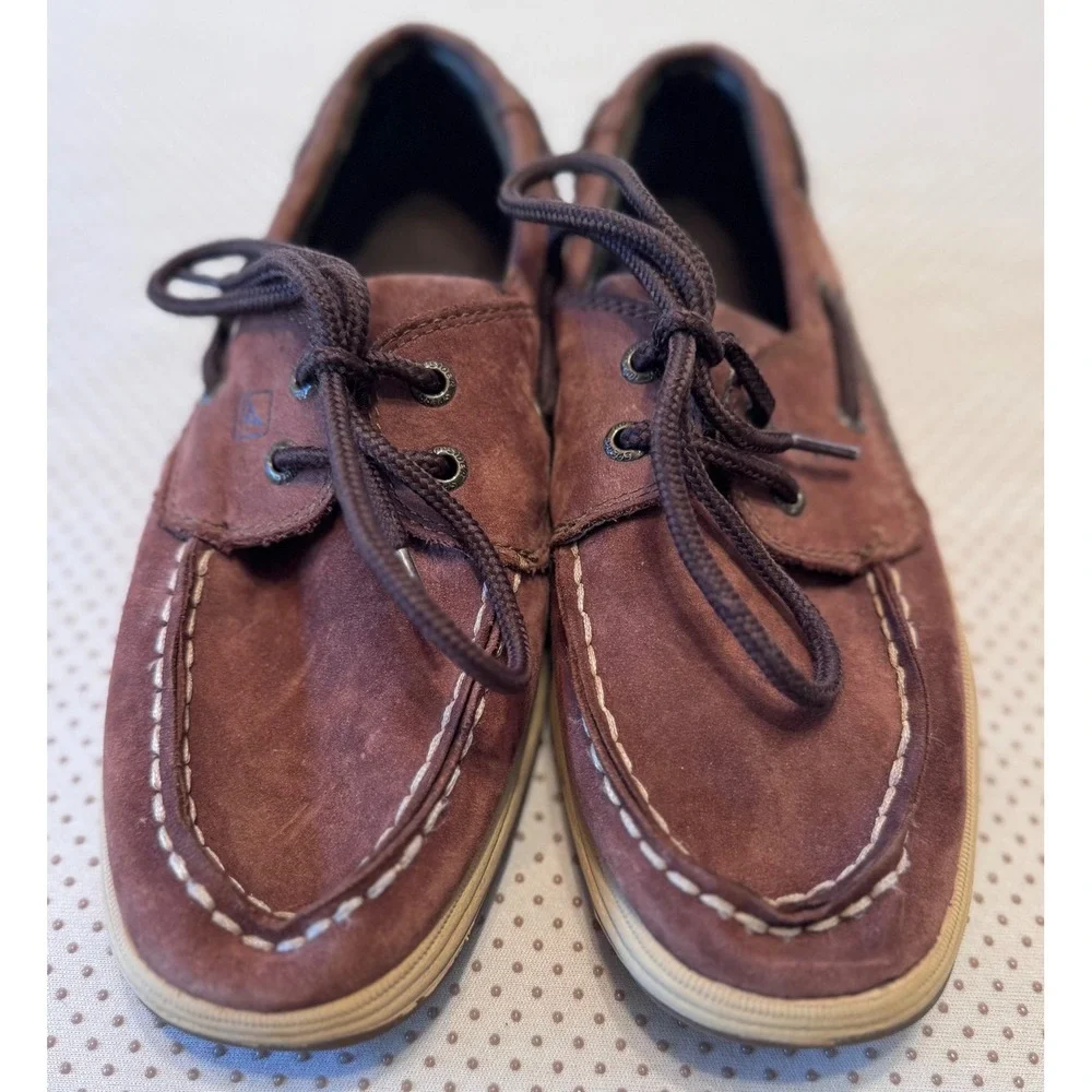 Sperry Intrepid Boys Top-Sider Billfish Boat Shoes Brown Leather Mesh Loafer 3.5